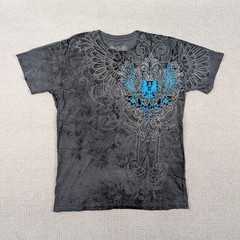 Y2K Xzavier Wings Cross Rhinestone AOP Shirt Men’s Large Gray Affliction Style
