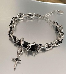 Star Cross Bracelet for Men Stainless Steel Silver Adjustable Chunky Chain St…