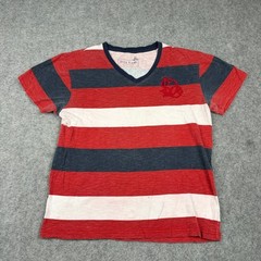 Y2K Ditch Plains T Shirt Mens Medium Red White Blue Striped V-Neck Grunge Skate