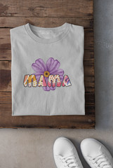 Mama Flower Retro Letters T-Shirt | Purple Daisy Graphic