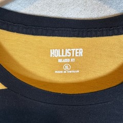 Hollister Long Sleeve Shirt Men XL Navy Yellow Logo Relaxed Fit Casual Preppy