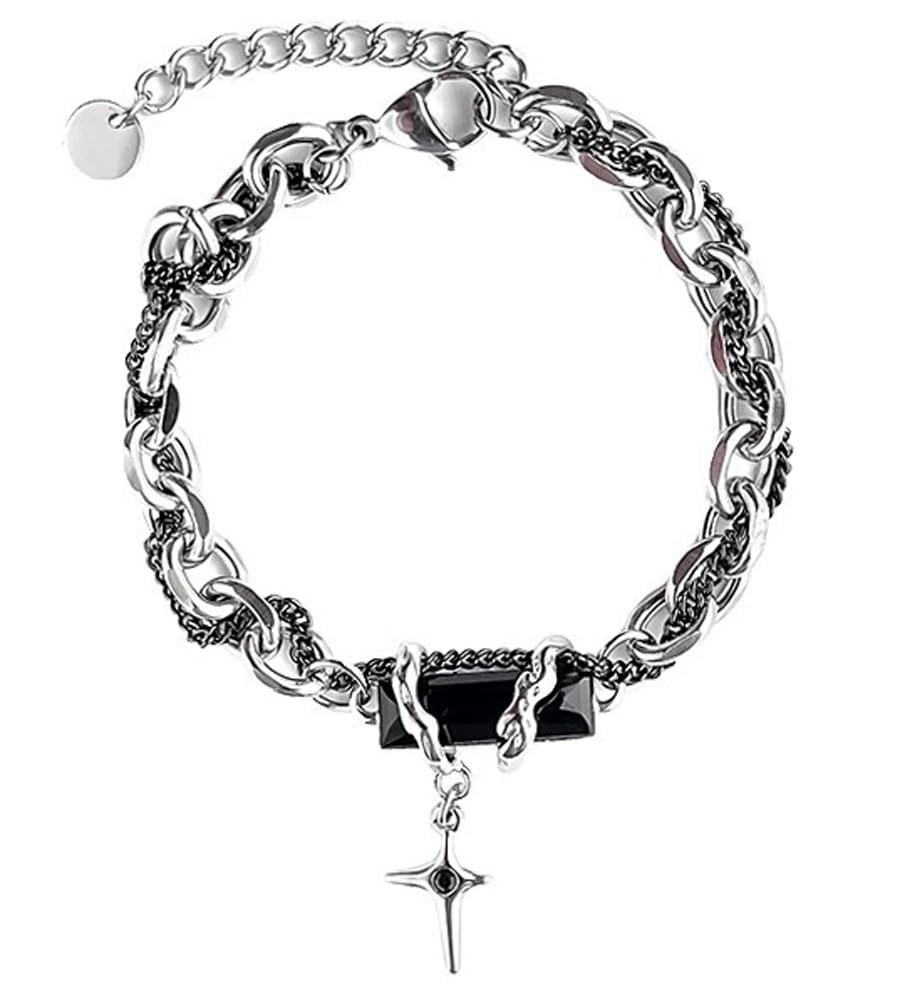 Star Cross Bracelet for Men Stainless Steel Silver Adjustable Chunky Chain St…