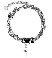 Star Cross Bracelet for Men Stainless Steel Silver Adjustable Chunky Chain St…