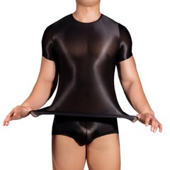 Sexy Men’s Shiny Oil Tank Top Elastic Tank Top Transparent Fitness T-Shirt