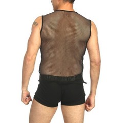 Men’s Fashion Shirts Black Fishnet String Vest Men’s Fishing Net Yarn