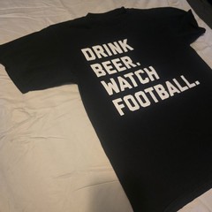 Men’s L Black Drink Beer Watch Football Graphic Print Crew Neck Short Sleeve Tee