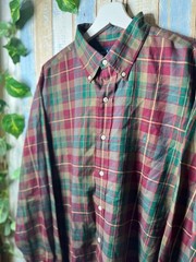 Ralph Lauren BLAKE Check Button Down Shirt Bordeaux Green Long Sleeve For 14Y+