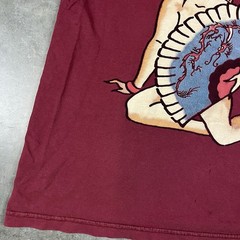 Ed Hardy T Shirt Mens Large Burgandy Y2K Grunge Sexy Lady Distressed Preowned