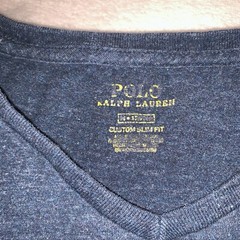 Polo Ralph Lauren Shirt Mens Medium Blue Custom Slim Fit V Neck Soft Cotton