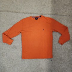 Polo Ralph Lauren Shirt Mens Large Orange Thermal Waffle Knit Long Sleeve Top