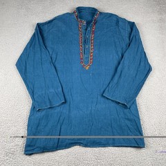 Traditional Indian Bohemian Relaxed Fit Shirt Dark Teal Blue L/XL Thin Knit