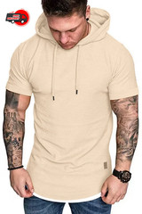 New summer hooded T-shirt men’s solid color men’s short sleeve T-shirt hoodie