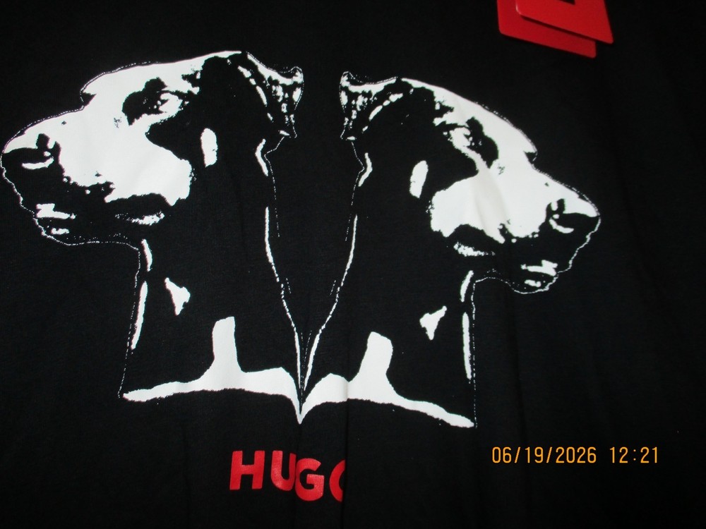 Hugo Boss Mens Dobero Short Sleeve Crewneck Doberman Graphic T-Shirt Black-MED