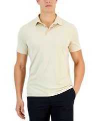 Alfani Men Regular fit Short Sleeve Polo Shirt Size L Beige Solid Stretch $50