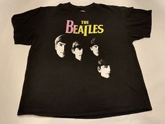 The Beatles John Paul George Ringo Pink Yellow Logo Black Graphic Shirt Sz 2XL