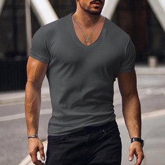 Mens Summer Tops Short Sleeve Muscle T Shirt Men Slim Fit V Neck Blouse Work Tee