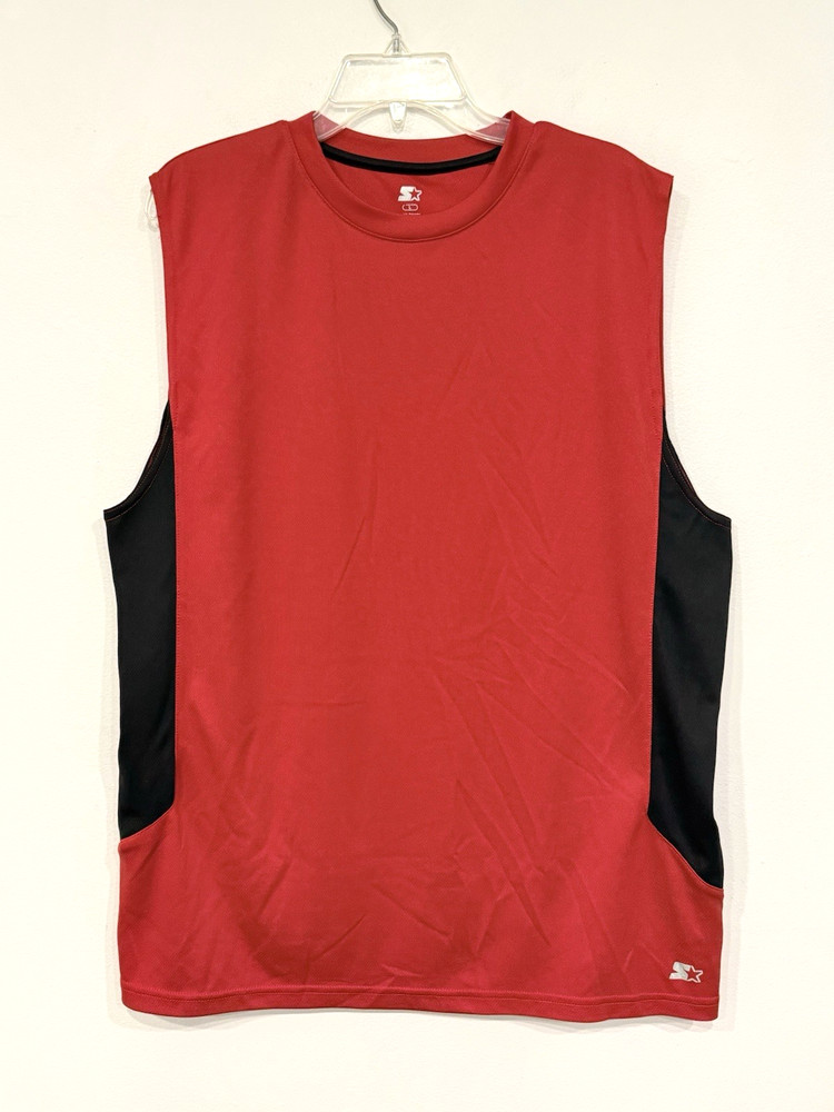 Starter Men’s Tank Top Size Large Red Jersey Mesh Polyester Sleeveless Shirt