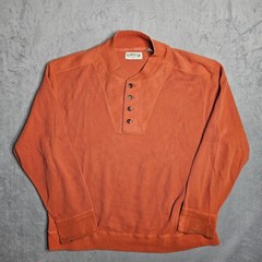 Orvis Shirt Mens XL Orange Henley Waffle Knit Thermal Casual Outdoor Fall