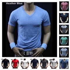 Mens V-Neck T-Shirt Slim fit Casual Muscle Fashion Casual GYM Fitness Active Tee
