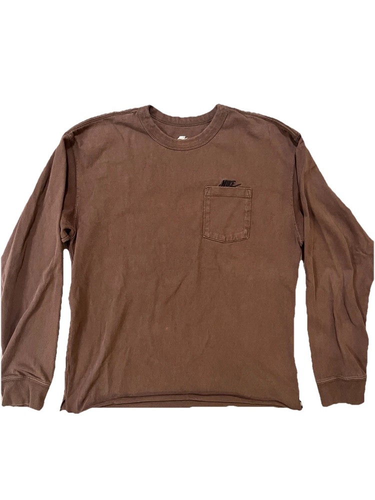 Nike Long Sleeve Small Brown T-Shirt Cropped Hemmed Stitched Pocket Logo