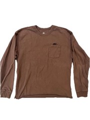 Nike Long Sleeve Small Brown T-Shirt Cropped Hemmed Stitched Pocket Logo