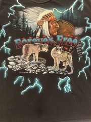 Vintage USA Thunder Forever Free Wolf Lightning AOP T-Shirt Size Large