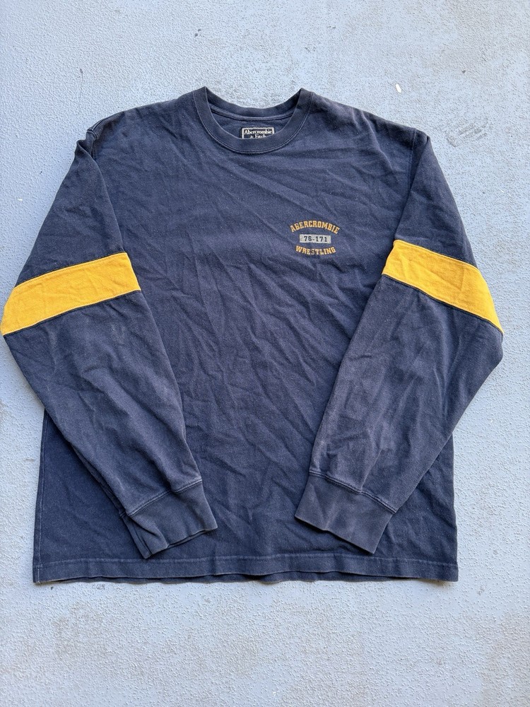 Abercrombie & Fitch Wrestling Logo Men’s XL Navy Yellow Long Sleeve T-Shirt