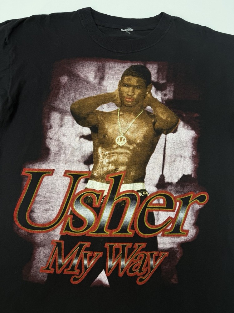 Vintage 90s Usher My Way Music Promo Rap Tour T-Shirt Size XL DRY ROT