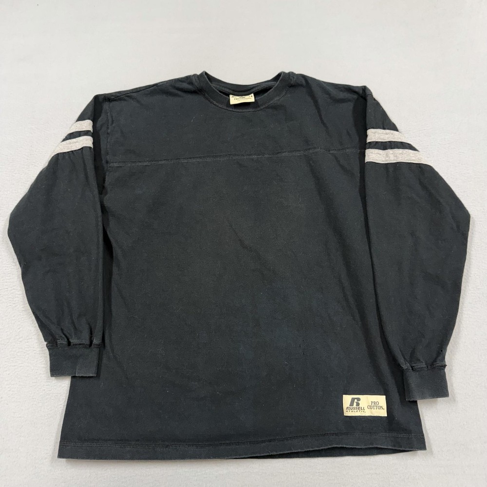 Russell Athletic Shirt Mens Large Black Long Sleeve Pro Cotton Striped Tee