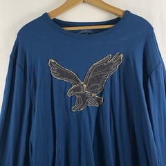 American Eagle Mens Y2K Long Sleeve T-Shirt XXL Turquoise Athletic Fit Logo 2013
