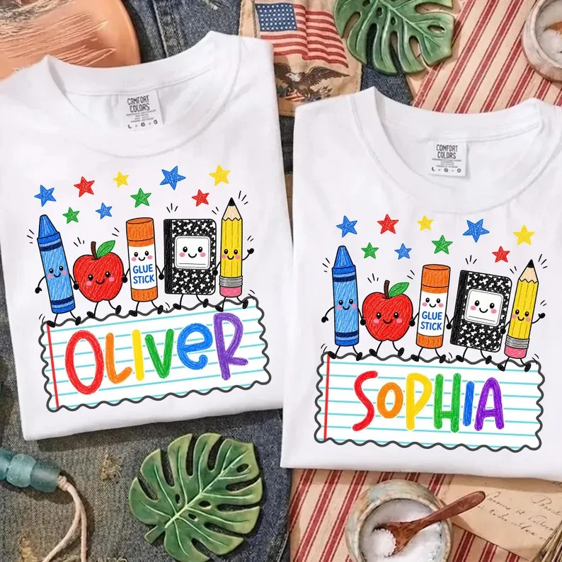 Custom Back To School Shirt Personalized Name Kids First Day of School Tee