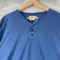 Brooks Brothers Henley Shirt Mens XL Blue Long Sleeve Red Fleece Cotton Casual