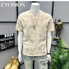 Men’s Ice Silk Cotton T-Shirt Tie Dye Ripped Distressed Print Crew Neck Tee Top