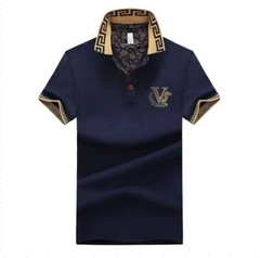New Men Luxury Diamond V-Letter Rhinestones Fashion Polo T-Shirt High Quality