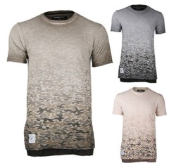 ZIMEGO Mens Short Sleeve Camouflage Longline Hipster Side Slit Oil Wash T-shirts