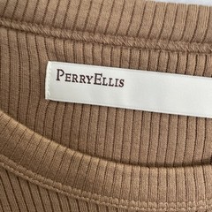 Perry Ellis Mens T Shirt Brown Grooved Stripe XL Rayon Cotton Crew Neck