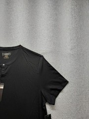 Alfani Men T Shirt L Black Henley Neck Short Sleeve Stretch Pullover Casual Tee