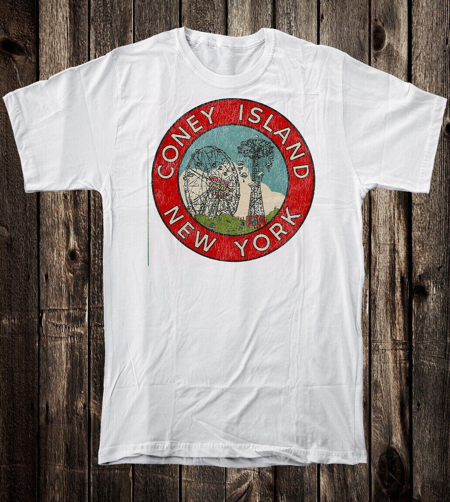 Retro Travel Tee T Shirt Souvenir New York State NYC City Coney Island Brooklyn