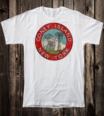 Retro Travel Tee T Shirt Souvenir New York State NYC City Coney Island Brooklyn