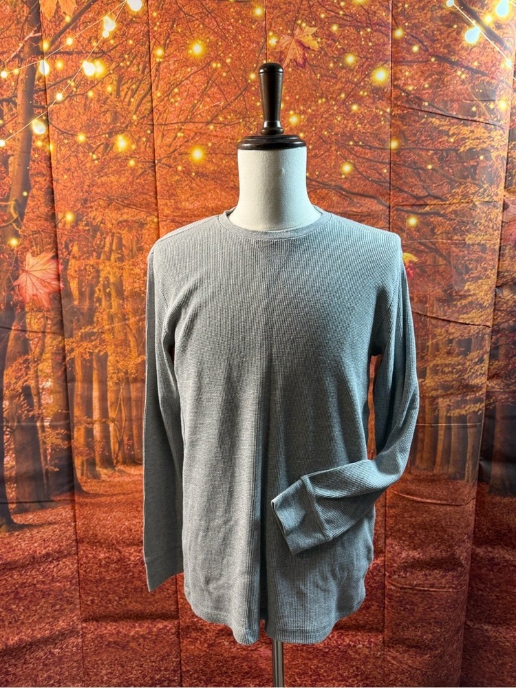 Jachs Men’s Long-Sleeve Waffle Thermal Crewneck in Steel Blue