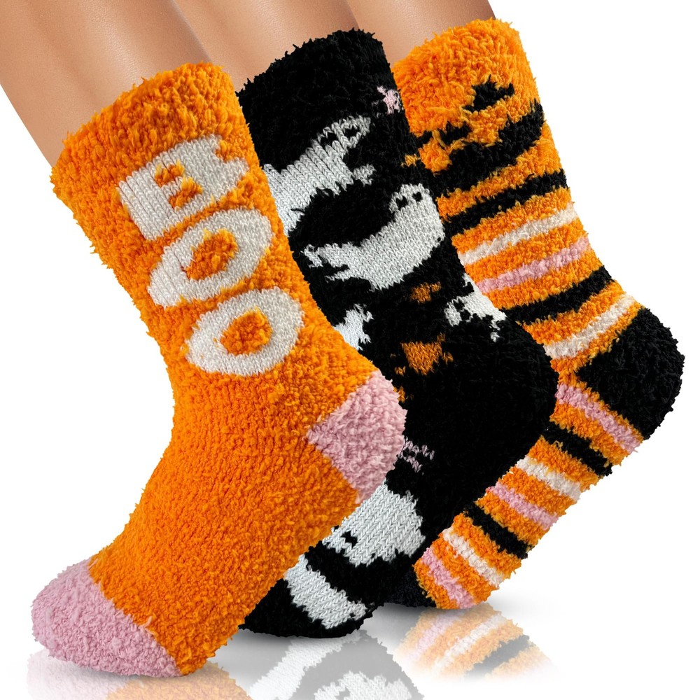 4X Thicker Halloween Fuzzy Socks for Women Cozy Fluffy Warm Soft Socks for Fa…