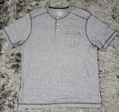 Tommy Bahama Henley Shirt Mens Medium Gray Short Sleeve Chest Pocket Heather