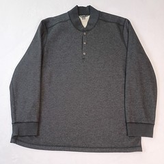 Eddie Bauer Mens XL Charcoal Gray Fleece Lined Waffle Knit Henley Shirt