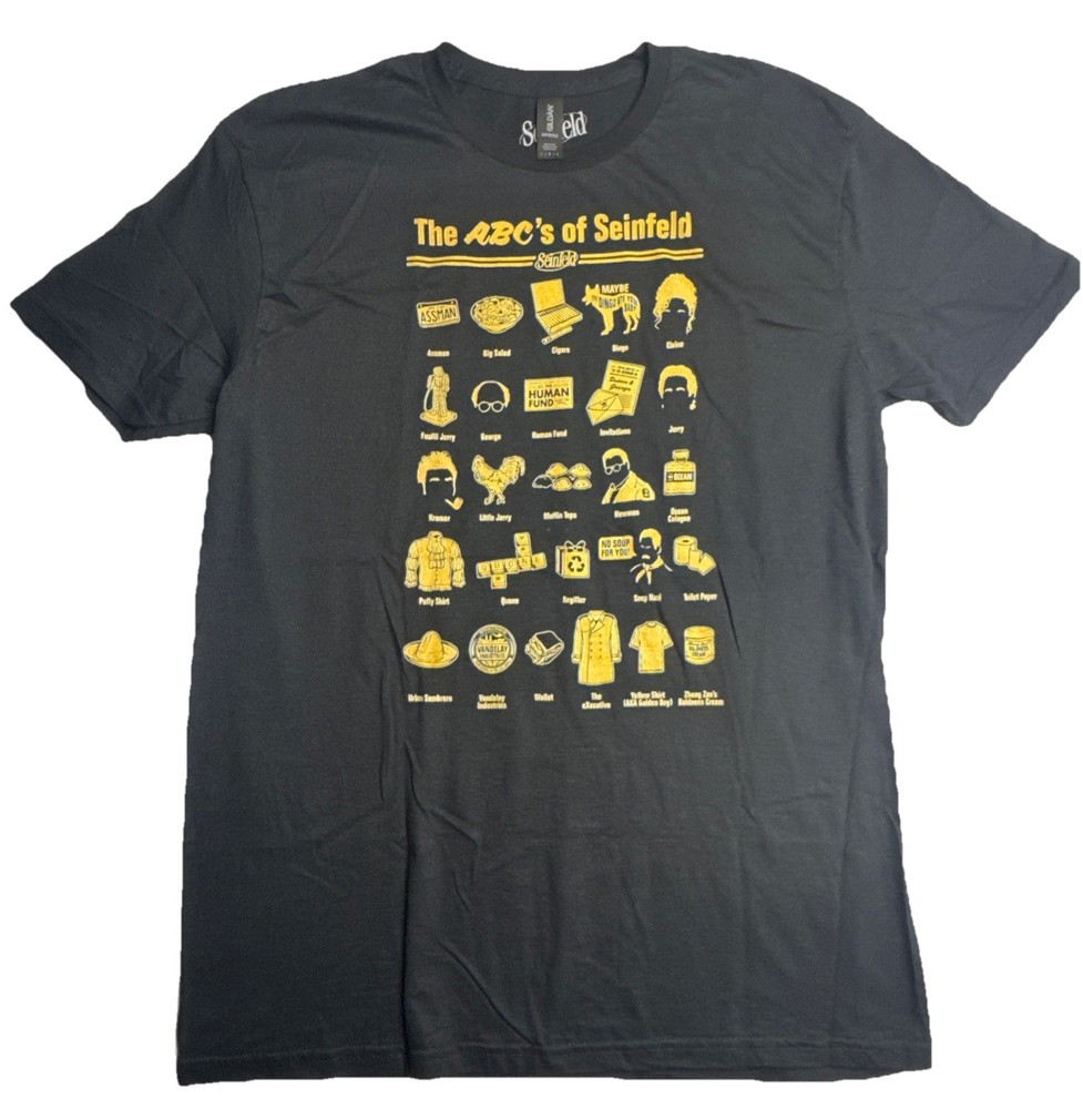 The ABC’s of Seinfeld Tshirt (Size Large) Black Gildan 90s TV Show