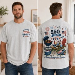 Backyard BBQ Dad Shirt, 1776 2026 250 Years America, Patriotic Dad Tee T-Shirt
