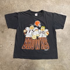 Vintage Cleveland Browns Shirt Mens Large Black 90s Flintstones NFL Cartoon RARE