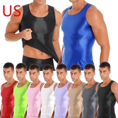 Men Smooth Glossy Sport Tank Top Gym Fitness Workout Crop Top Shirt Activewear