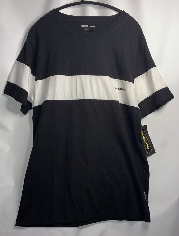 Members Only T-shirt Men’s XL Black White Stripe Crew Neck Short Sleeves Cotton