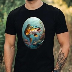 Mens Angler Motif Cotton T-Shirt Size XS to 5XL