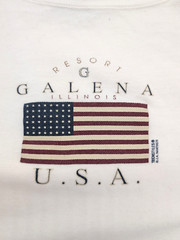 Galena Illinois Whitee Cottton Large Ladies T-Shirt with American Flag